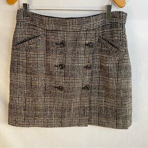 Anne Klein double-breasted tweed plaid mini skirt size 8 Brown Pretty chic